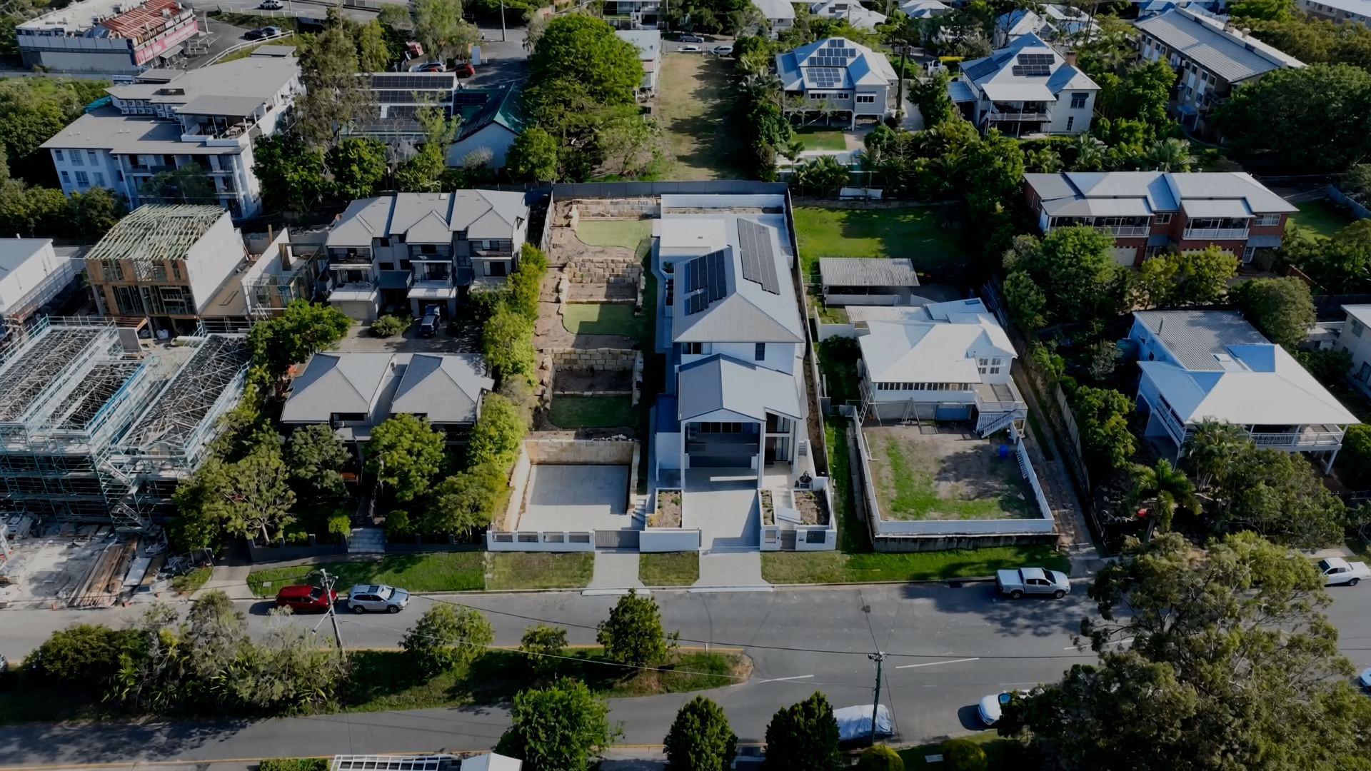 QHC Group bespoke Brisbane home — aerial view
